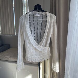 H&M Women’s Ivory Shawl Collar Open Knit Pointelle Wrap Sweater M